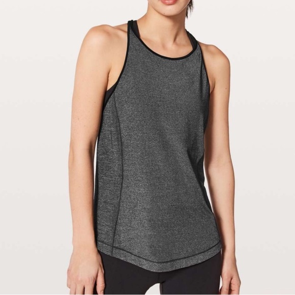 2 for $30 sale: Lululemon Time To Sweat Tank top gray/ black my race my pace - Picture 1 of 5
